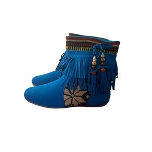 Blue Moccasins with Fringes Ankle Booties Women’s 8.5